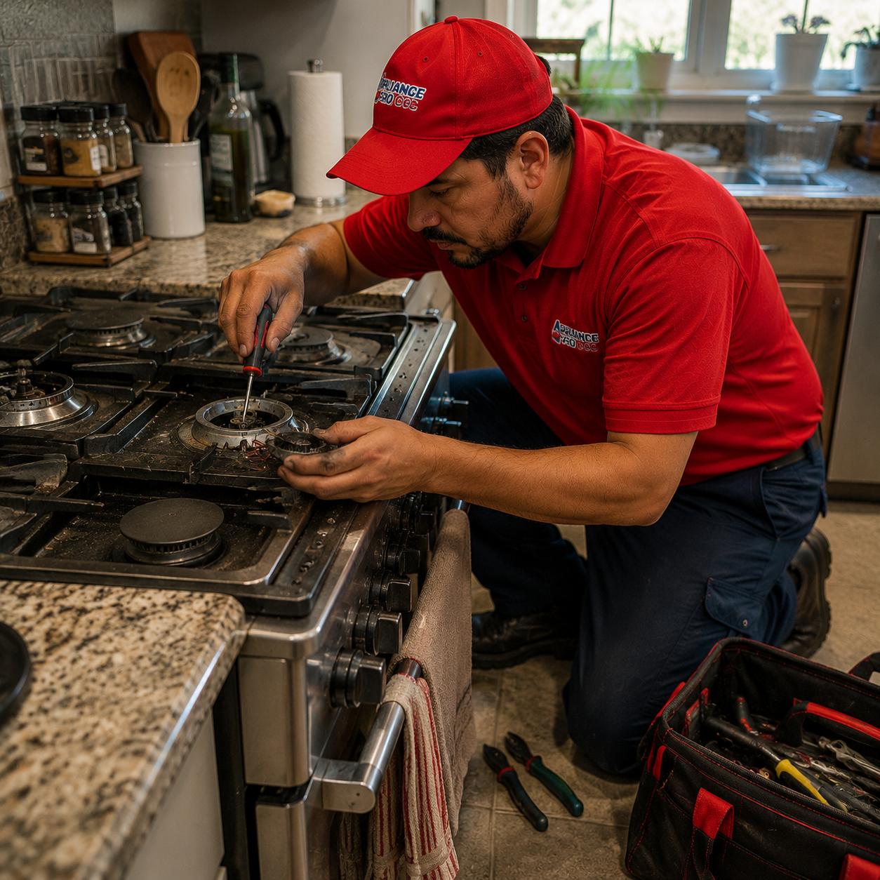 Technician repairing an oven in Corpus Christi