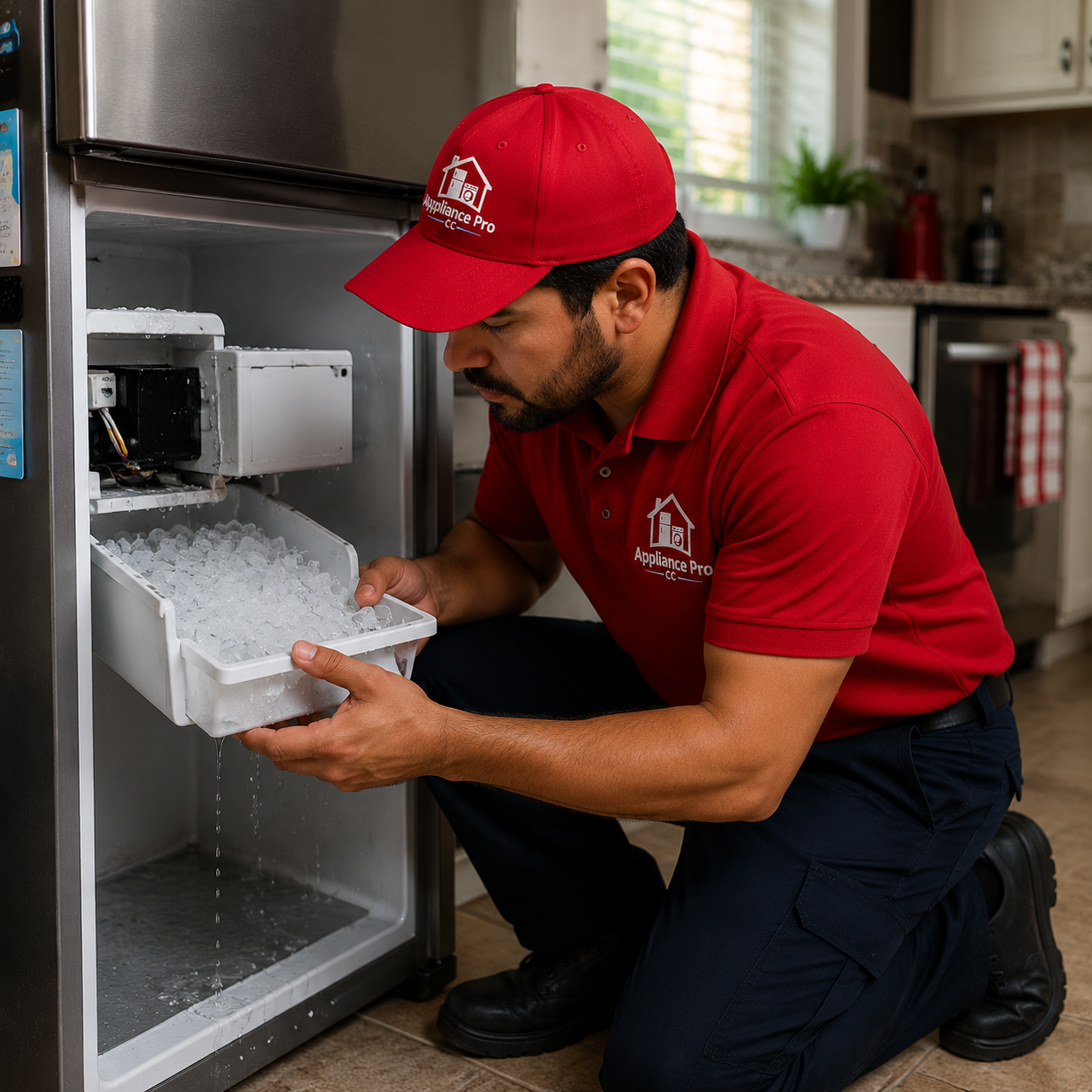 Appliance repair technician explaining repair cost to customer