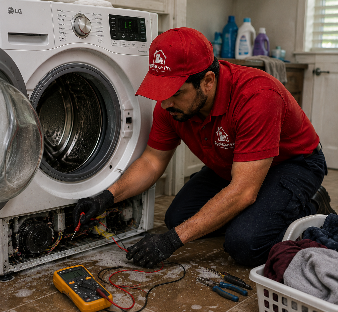 Technician repairing a washer and dryer in Corpus Christi